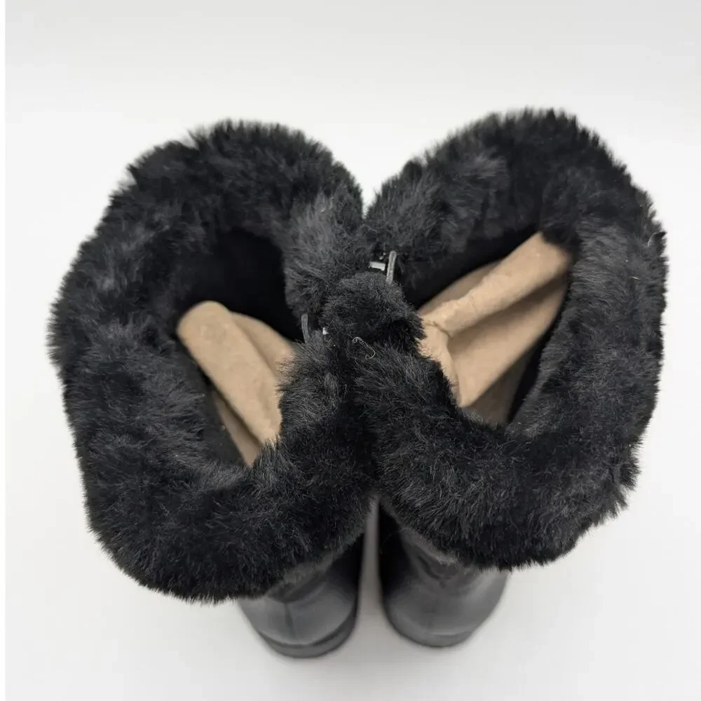 Trotters Bryce Faux Fur Trim Winter Boots Women's Black Tumbled Size US5.5M EU36